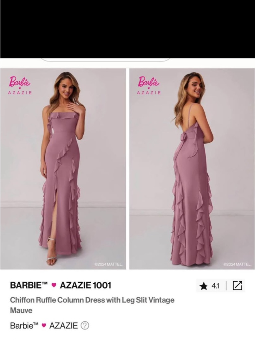 Azazie Barbie Vintage Mauve Chiffon Ruffle Column Dress